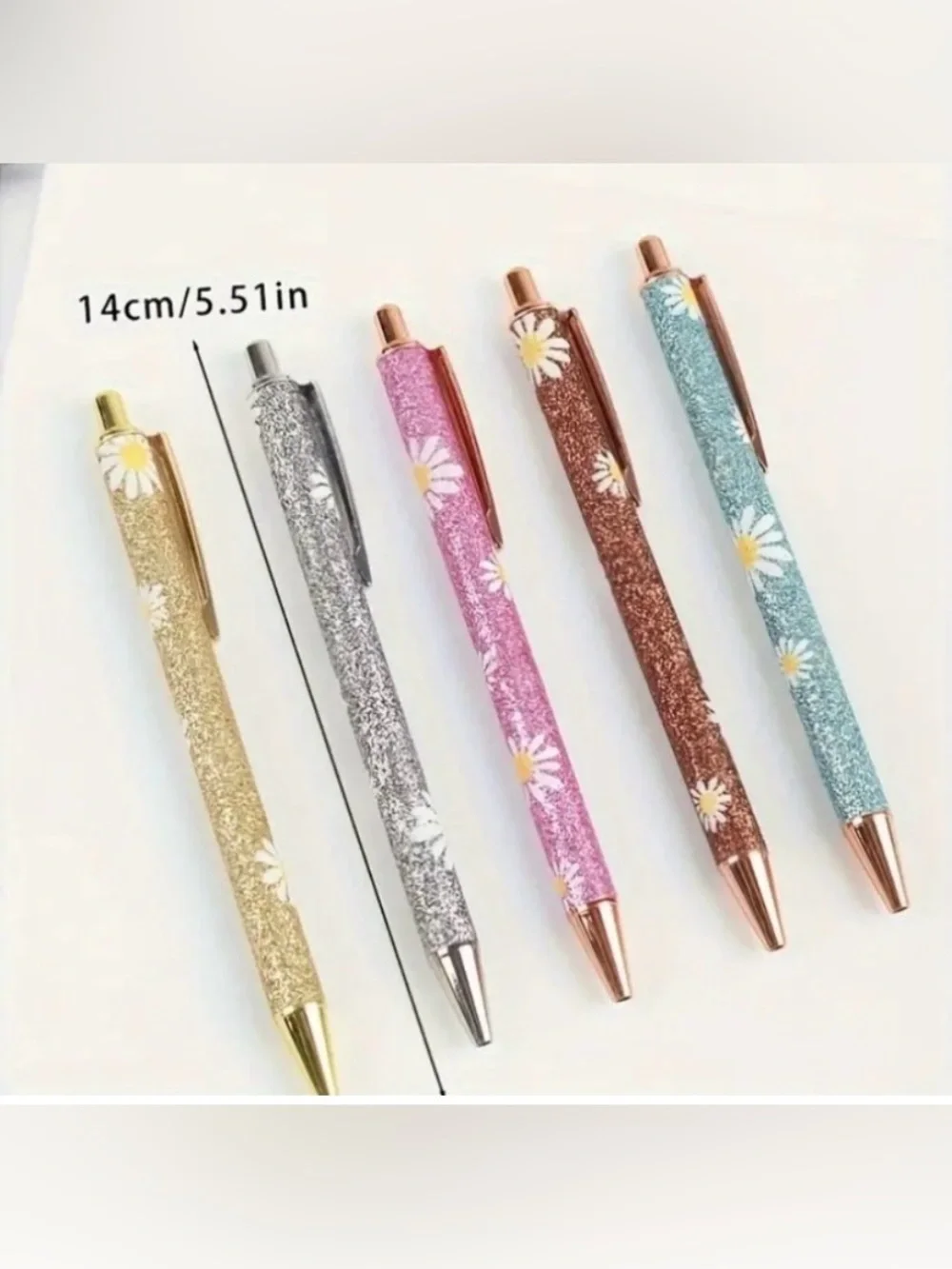 Daisy Print Light Blue Glitter Ballpoint Pen - 1 Pen